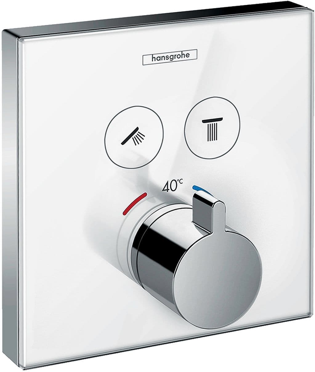 Set de finition ShowerSelect glass THERMOSTAT+2 robinets d'arret Hansgrohe blanc