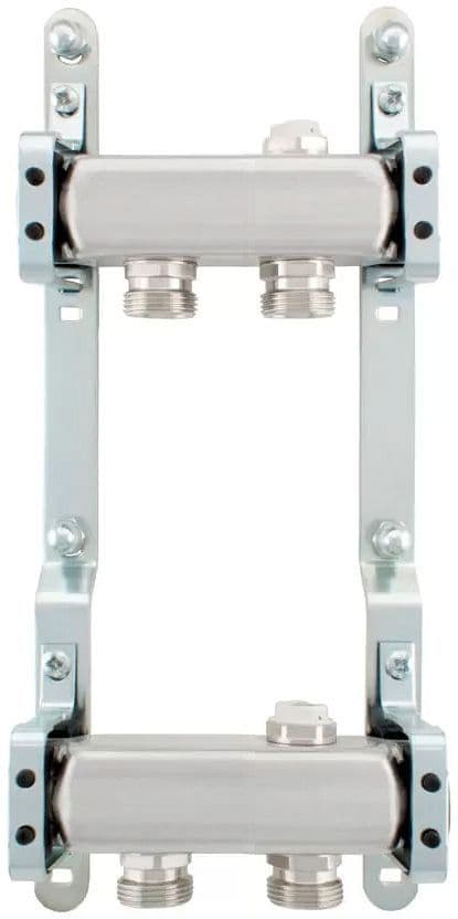Rvs collector set 4/4"-2 X 3/4"EK met ontluchter + muurbevestiging