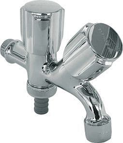 DUBBEL DIENSTKRAAN MET EXTRA SLANGAANSLUITING SCHELL 1/2"CHROOM
