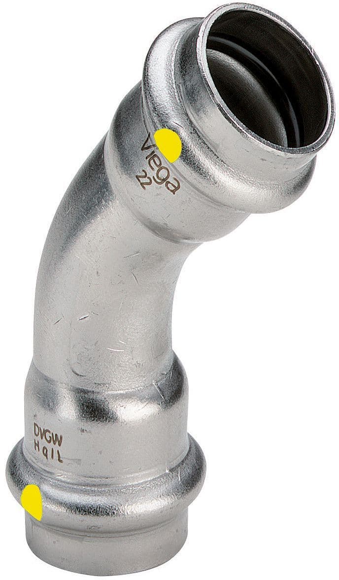 Elleboog 45°FF 35MM sanpress inox gas Viega