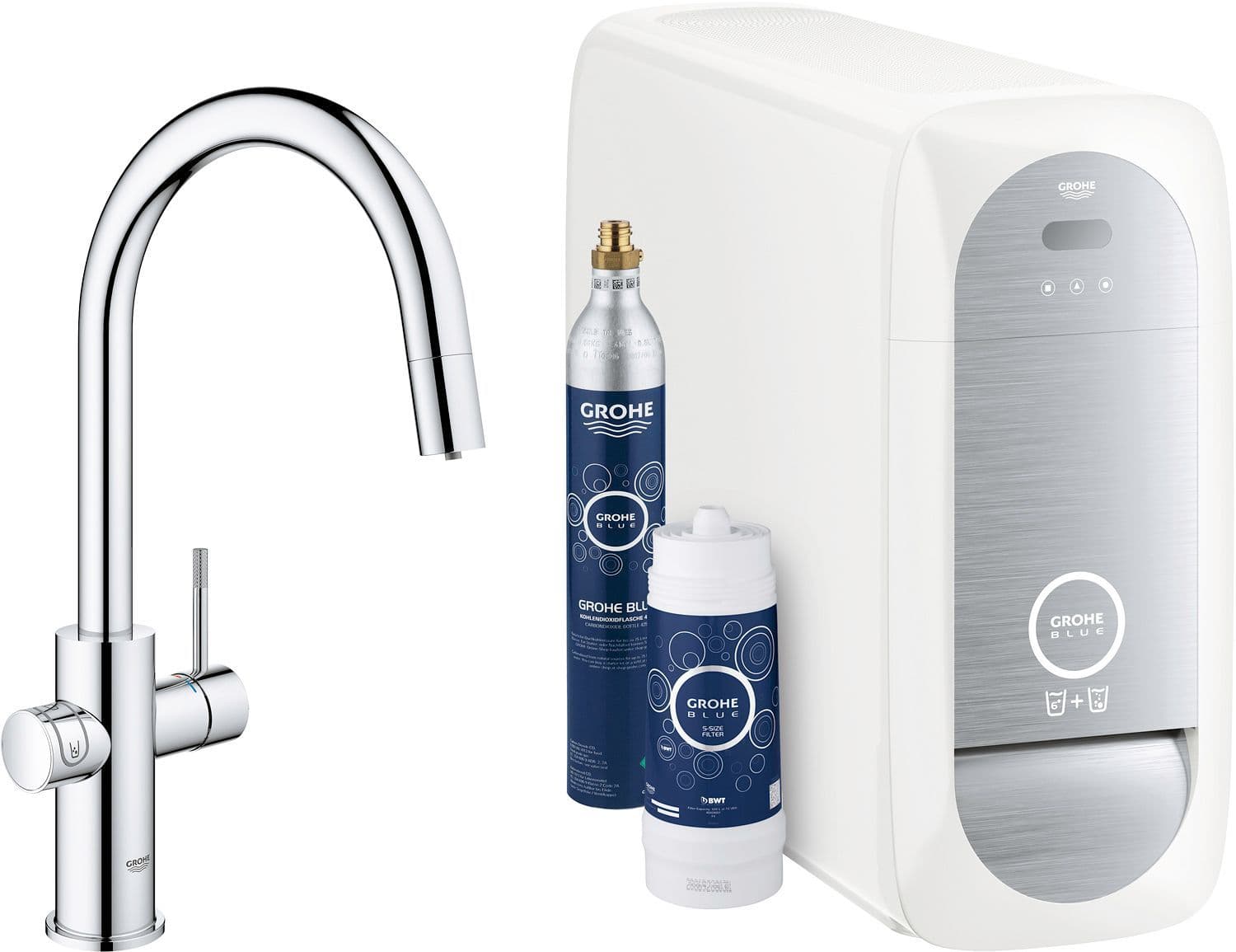 1GREEP Mengkraan keuken blue Home c-uitloop+handdouche startkit Wifi chroom