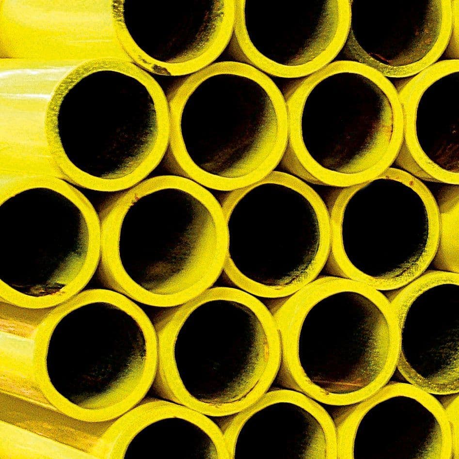 Stalen isoforte gasbuis EN10255H v.draad gepoederlakt Geel RAL1018 6/4"-DN40 48,3-4,0MM lengte 6M