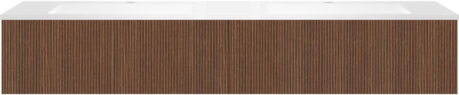 Sous Meuble COFFEE 2 tiroirs 180 Noyer Smartline +double lavabo en marbre SYNTHETIQUE blanc